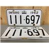 Image 1 : PAIR OF 1962 ONTARIO LICENCE PLATES