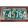 Image 1 : 1966 ONTARIO LICENCE PLATE