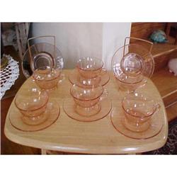 Depression glass cups & Saucers (8) panel #1251759