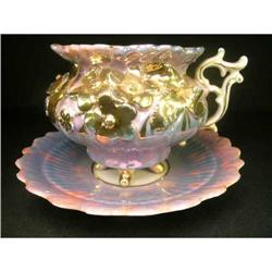 ANTIQUE LUSTREWARE FOOTED CUP and SAUCER ORNATE#1251918