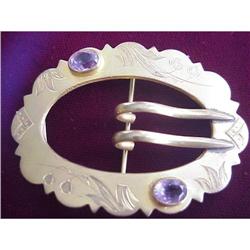 VICTORIAN SASH BROOCH PURPLE GLASS STONES #1251976