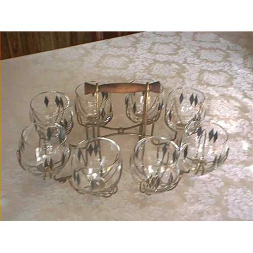 Vintage Drinking Glasses Metal Holder Set of 8 1252442