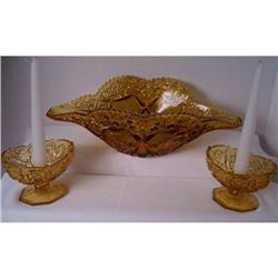 Tiara Amber Color Console Bowl & Candle Holders#1256526