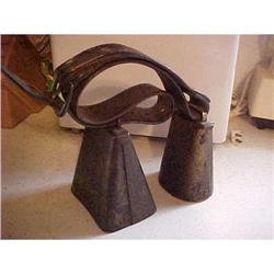 Cow Bells; set of 2 on heavy 1.75  leather #1256869