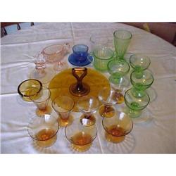 Box Lot of Depression glass,pink,green,amber #1256893