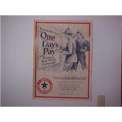 Poster,WW1; 20 X 30; title  Give One Day's Pay #1256906