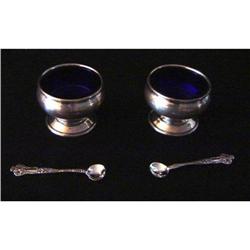 Antique Sterling and Blue Glass Salt Cellars #1256985