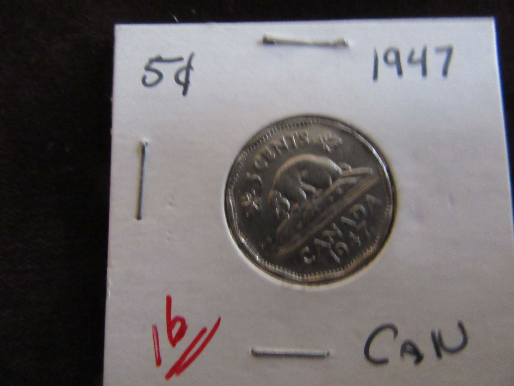 1947 CANADA SILVER FIVE CENT COIN