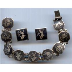  Siam Sterling Niello Bracelet Earrings set #1231026