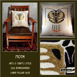 ARTS & CRAFTS MISSION EMBROIDERED MOTH PILLOW#1249040