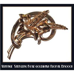 LARGE VINTAGE STERLING SILVER FLORAL BROOCH #1249046