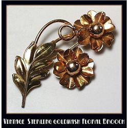 LARGE VINTAGE STERLING SILVER FLORAL BROOCH #1249047