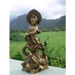 Unique Bronze Water Moon Guan Yin on Dragon - #1252620