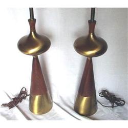 Danish Modern Lamps Pair Walnut And Brass #1252646