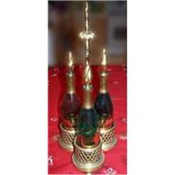 Gin Bourbon Whiskey Brass Glass Decanter Set #1253245