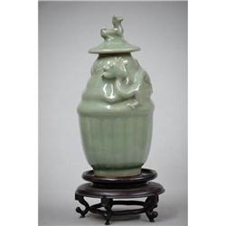 Chinese  Long-Quan  Celadon  Jar  with  Cover #1253298