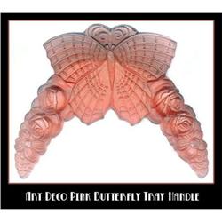 2 CZECH DECO VANITY TRAY PINK BUTTERFLY HANDLES#1253422