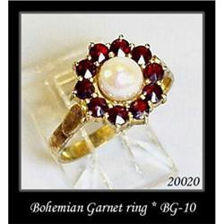 VINTAGE BOHEMIAN GARNET AND PEARL RING BG-010 #1253458