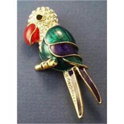 SIGNED ENAMEL ART DECO STYLE PARROT BROOCH #1253466