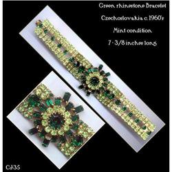 CZECH VINTAGE GREEN RHINESTONE BRACELET CJ-35 #1253482