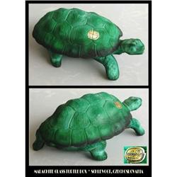 CZECH MALACHITE COLOR GLASS TURTLE POWDER BOX #1253510