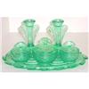 Image 1 : Green Depression Glass Art Deco 9 Pc Vanity Set#1253709