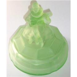 MINSTREL Green Satin Glass Art Deco Powder Jar #1253782