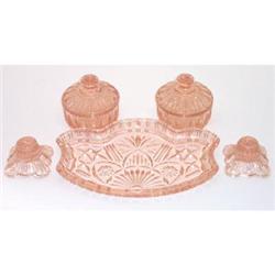 Pink Pressed Glass Vanity Set (7pc) #1253784