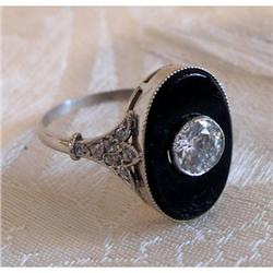 Art Deco Diamond, Onyx  18K / Platinum Ring #1266865