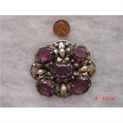 Victorian Art Deco Amethyst Pearl Sash Pin #1266969