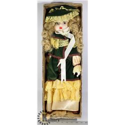 VINTAGE 21" PORCELAIN DOLL "LADY IN GREEN VELVET"