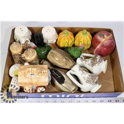 FLAT OF VINTAGE SALT N PEPPER SHAKERS