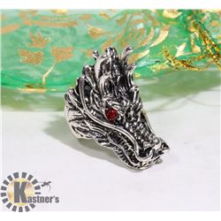 MENS HEAVY SILVERSTEEL DRAGON HEAD BIKER RING SZ11