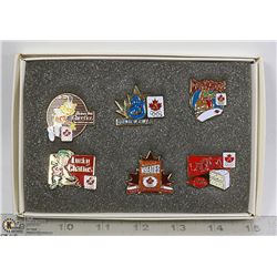 SET OF 6 GENERAL FOODS OLYMPIC SPONSORSHIP PINS.