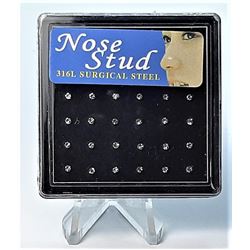 7)  LOT OF 24 CLEAR CRYSTAL NOSE STUDS