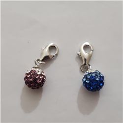 SILVER LOT OF 2 CRYSTAL PENDANTS