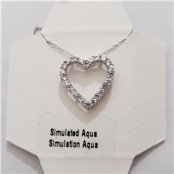 SILVER CREATED AQUAMARINE 20" NECKLACE