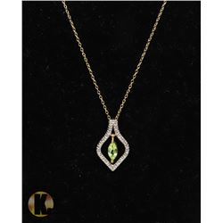 #123-GREEN PERIDOT & CZ PENDANT & NECKLACE