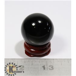 #79-BLACK OBSIDIAN SPHERE BALL + STAND 30mm
