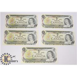 LOT OF 5 CANADIAN 1973 ONE DOLLAR BANK NOTES