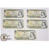 Image 1 : LOT OF 5 CANADIAN 1973 ONE DOLLAR BANK NOTES
