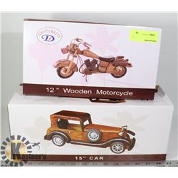 12" WOODEN MOTORCYCLE SOLD WITH 15" CAR