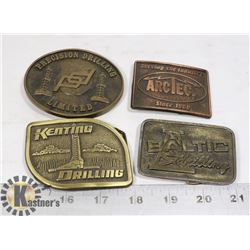 BELT BUCKLES- 4 ASSORTED METAL DRILLING COMPANY