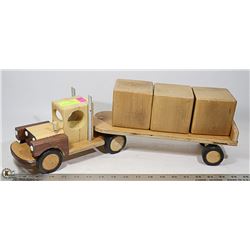 FOLK ART WOODEN TRACTOR TRAILER WITH BLOCKS