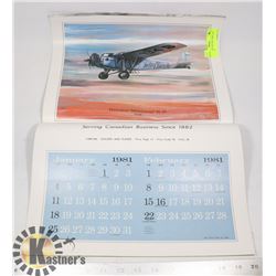 21" X 14" 1981 HISTORIC AIRPLANE CALENDAR