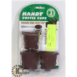 NEW 3PACK HANDY COFFEE CUPS REUSABLE SINGLE