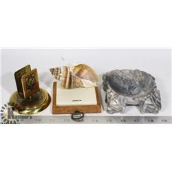 BOX W/ MARBLE ASHTRAY, BRASS MATCHBOX HOLDER