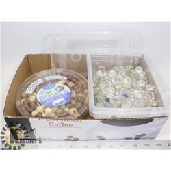 LOT OF 2 BOXES OF WOODEN AND GLASS BEADS