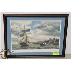 FRAMER ART-CAPTURE OF THE CUYAHOGA, 1812.SIGNED