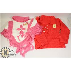 TWO SIZE LARGE GIRL SWEATERS PONCHO